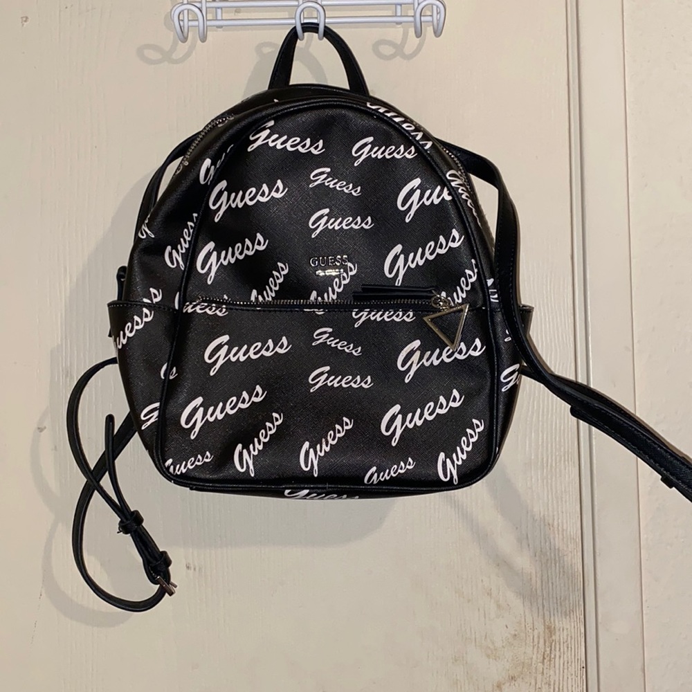 guess brand black and white backpack